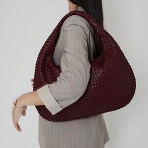 Woven Leather Hobo Bag - Burgundy
